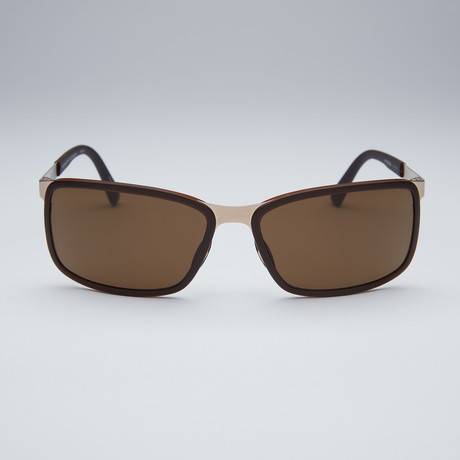 Porsche Rectangular Sunglasses // Gold Frame + Brown Lens