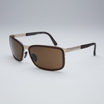 Porsche Rectangular Sunglasses // Gold Frame + Brown Lens