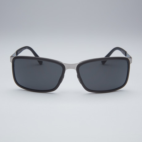 Porsche Rectangular Sunglasses // Gunmetal Black Frame + Grey Lens