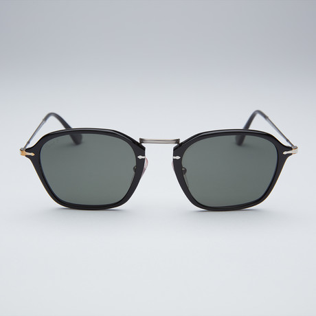 Persol Polarized Reflex Edition Sunglasses // Black and Silver Frame + Green Lens