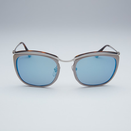 Persol Sunglasses // Grey and Matte Havana Frame + Grey Mirror Blue Lens