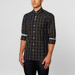 Plaid Button-Up + Paisley Trim // Black + Blue (S)