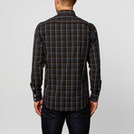 Plaid Button-Up + Paisley Trim // Black + Blue (S)