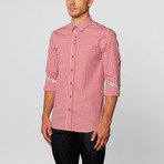 Checkered Button-Up + Paisley Trim // Red + White (S)