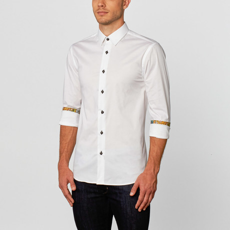 Coogi // Solid Button-Up + Paisley Trim // White (M)