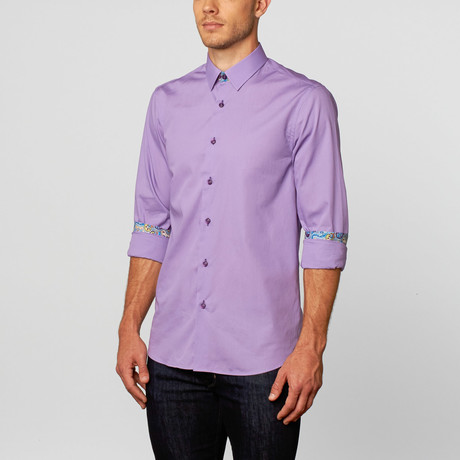 Solid Button-Up + Paisley Trim // Lavender (S)