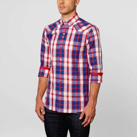 Gingham Button-Up // Blue + Red + White (S)