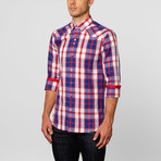 Gingham Button-Up // Blue + Red + White (S)