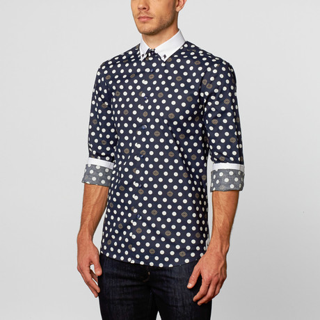 Classic Button-Up // Navy + White Dot (S)