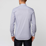 Domani Fashion // Solid Button-Up + Floral Trim // Blue (S)