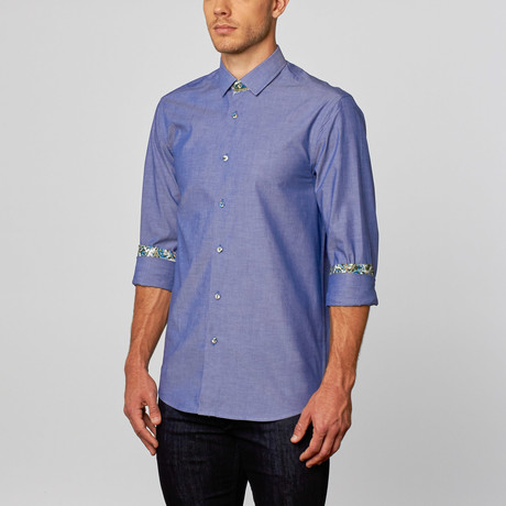 Solid Button-Up + Paisley Trim // Chambray (S)