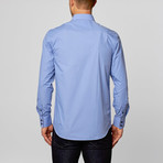 Solid Button-Up + Plaid Trim // Light Blue + Pink (S)