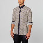 Paisley Button Up // White + Navy + Yellow Stripe (S)