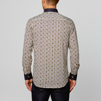 Paisley Button Up // White + Navy + Yellow Stripe (S)