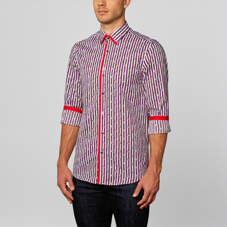 Paisley Button Up // Red + White + Blue Stripe (S)