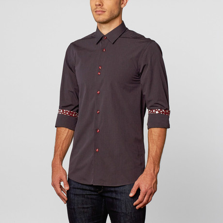 Solid Button-Up + Star Spangled Trim // Navy + Red (S)