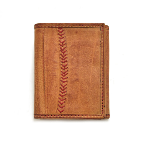 Baseball Stitch Tri-Fold Wallet // Tan