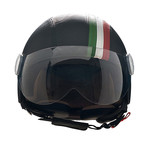 Black Leather Helmet // Thick Italian Stripes (21.3" Circumference // XS)