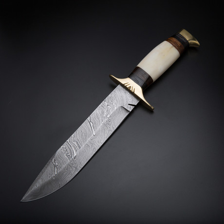 Damascus Handmade Hunting Knife + Pouch // HK-09