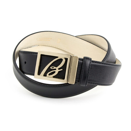 Signature Buckle Leather Belt // Black (115 CM)