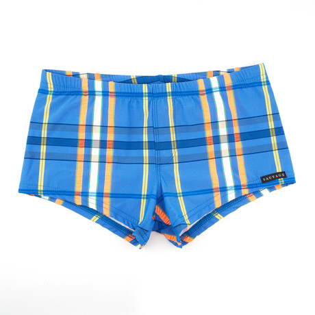 Plaid Squarecut Swimmer // Blue (S/30)