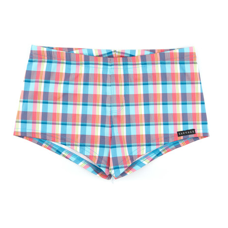 Plaid Squarecut Swimmer // Aqua (S/30)