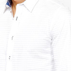 St. Lynn // Sleek Button-Up // White Diamond Grid (XL)