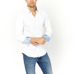 St. Lynn // Sleek Button-Up // White Diamond Grid (XL)