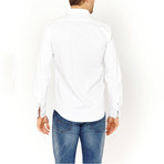 St. Lynn // Sleek Button-Up // White Diamond Grid (XL)