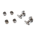 Two-Tone Brushed Metal Cufflink Stud Set // Silver