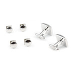 Cufflink + Stud Set // Silver Square + Blue Enamel Center