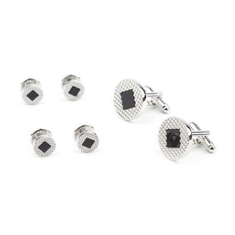 Round Cufflink Stud Set // Black