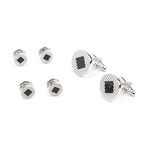 Round Cufflink Stud Set // Black