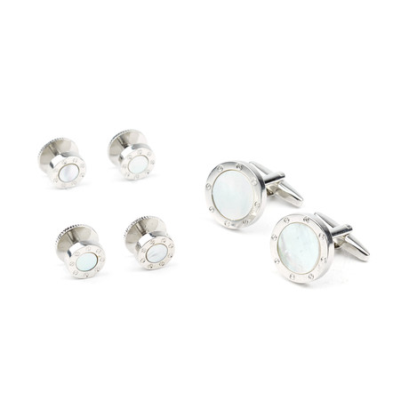 Round Cufflink Stud Set // Mother Of Pearl