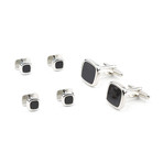 Rounded Square Cufflink Stud Set // Black