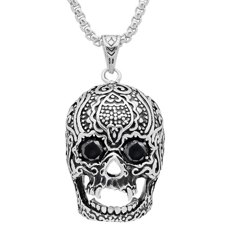 Skull Simulated Diamonds Pendant // Silver + Black