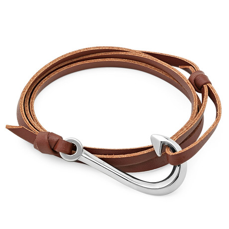 Leather Wrap Around Fishhook Bracelet // Brown + Gold