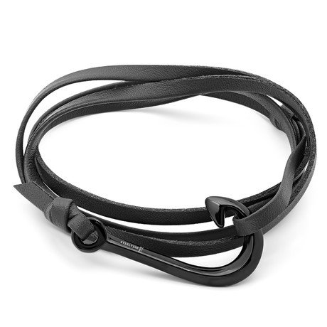 Leather Wrap Around Fishhook Bracelet // Black