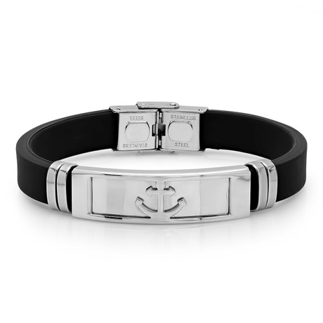 Rubber Anchor Bracelet // Black + Silver