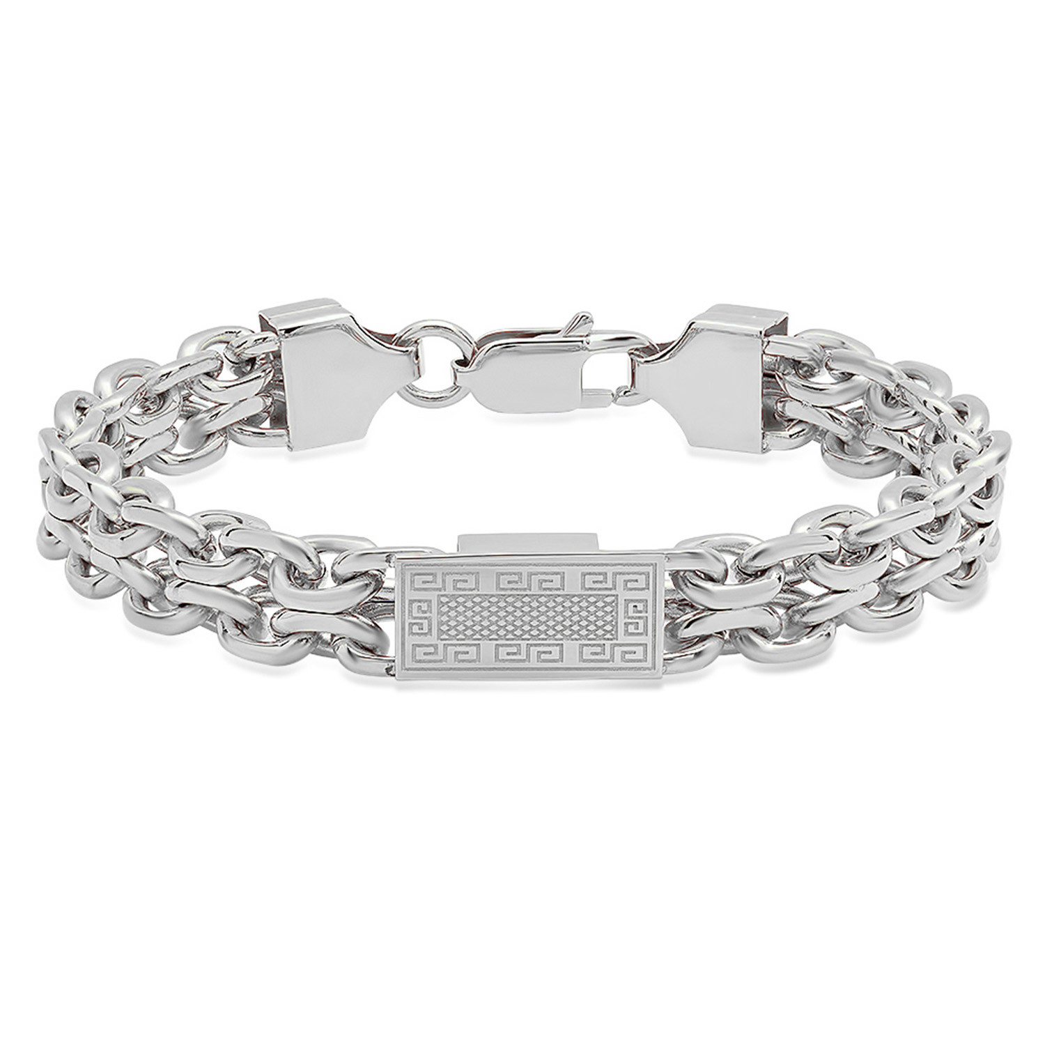 Chain Link Greek Key ID Bracelet // Silver - HMY Jewelry - Touch of Modern