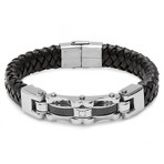 Carbon Fiber Braided Leather Bracelet // Silver + Black