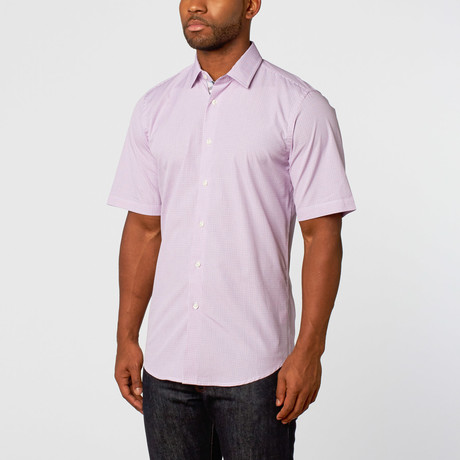 Short Sleeve Button-Up // Pink + Blue Micro-Checkered (S)