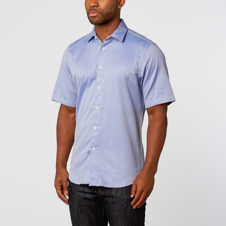 Short Sleeve Button-Up // Royal Blue Textured (S)