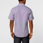 Karako // Short Sleeve Button-Up // Black + Purple Checkered (M)