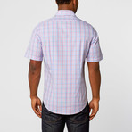 Short Sleeve Button-Up // Pink + Blue Checkered (M)