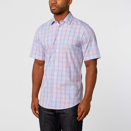 Short Sleeve Button-Up // Pink + Blue Checkered (S)