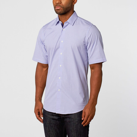 Short Sleeve Button-Up // Light Blue + Pink Micro-Checkered (S)