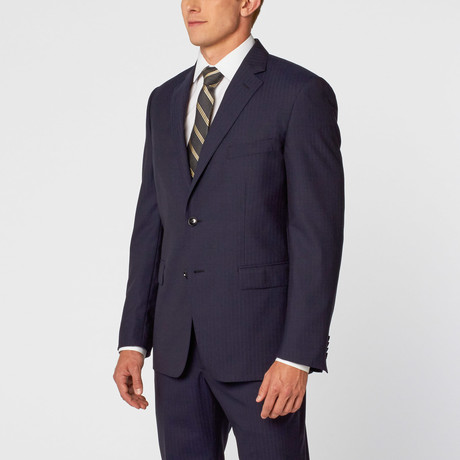 Textured Stripe Suit // Navy Blue (US: 48R)