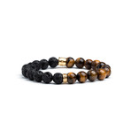 Classic Tiger Eye + Lava Bracelet // Gold