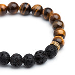 Classic Tiger Eye + Lava Bracelet // Gold